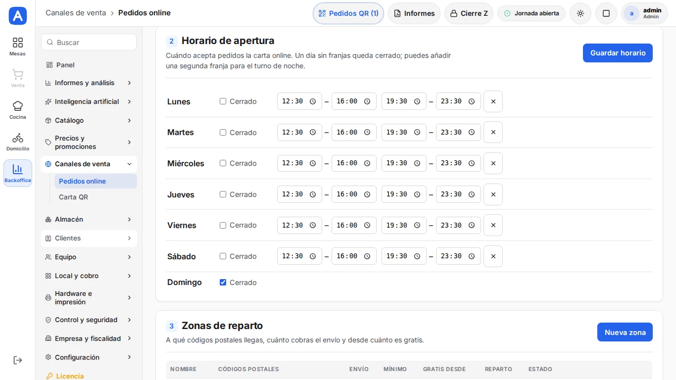 Canales de venta: pedidos online y carta QR