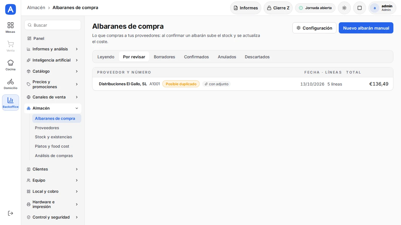 Almacén: compras, stock y recuentos