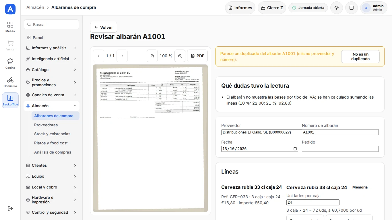 Almacén: compras, stock y recuentos