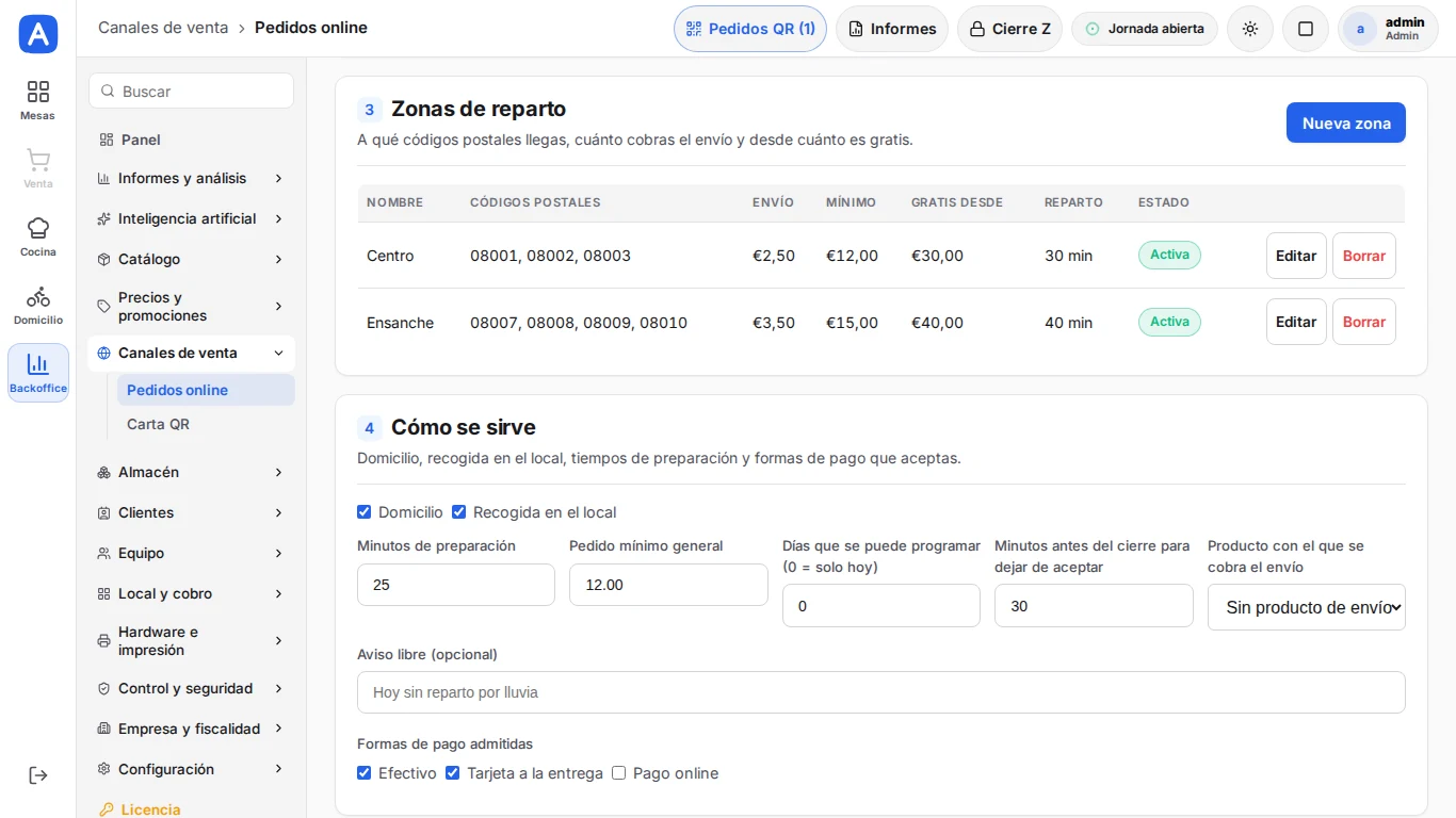 Pedidos online: configuración