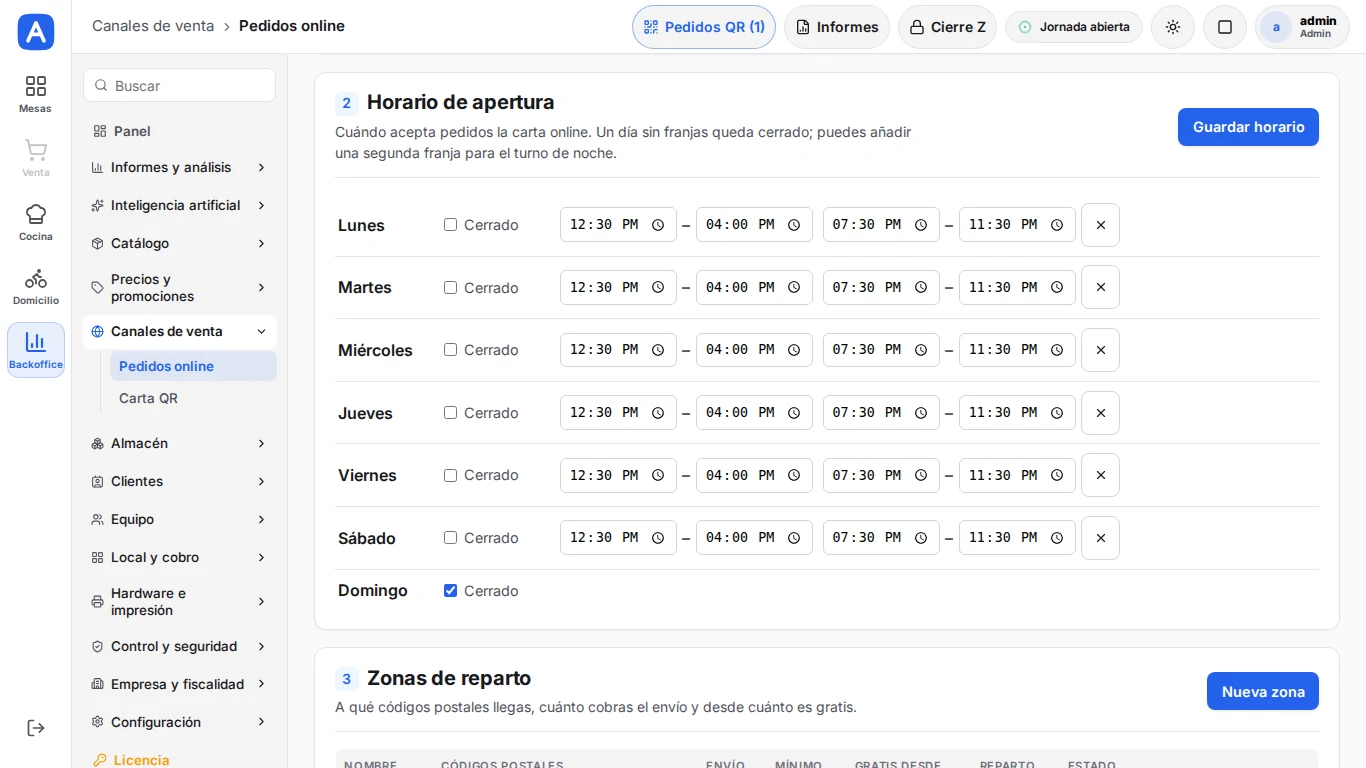 Pedidos online: configuración