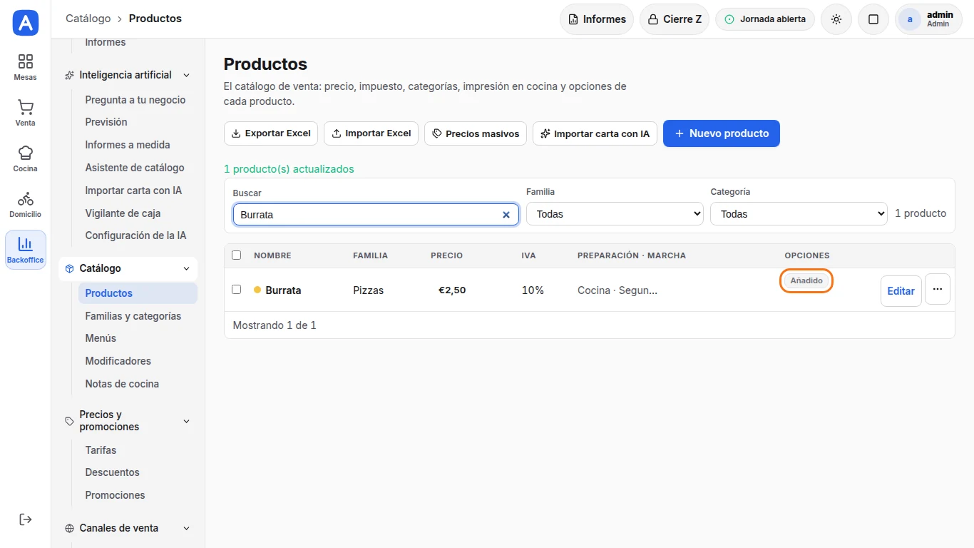 Añadir un ingrediente nuevo