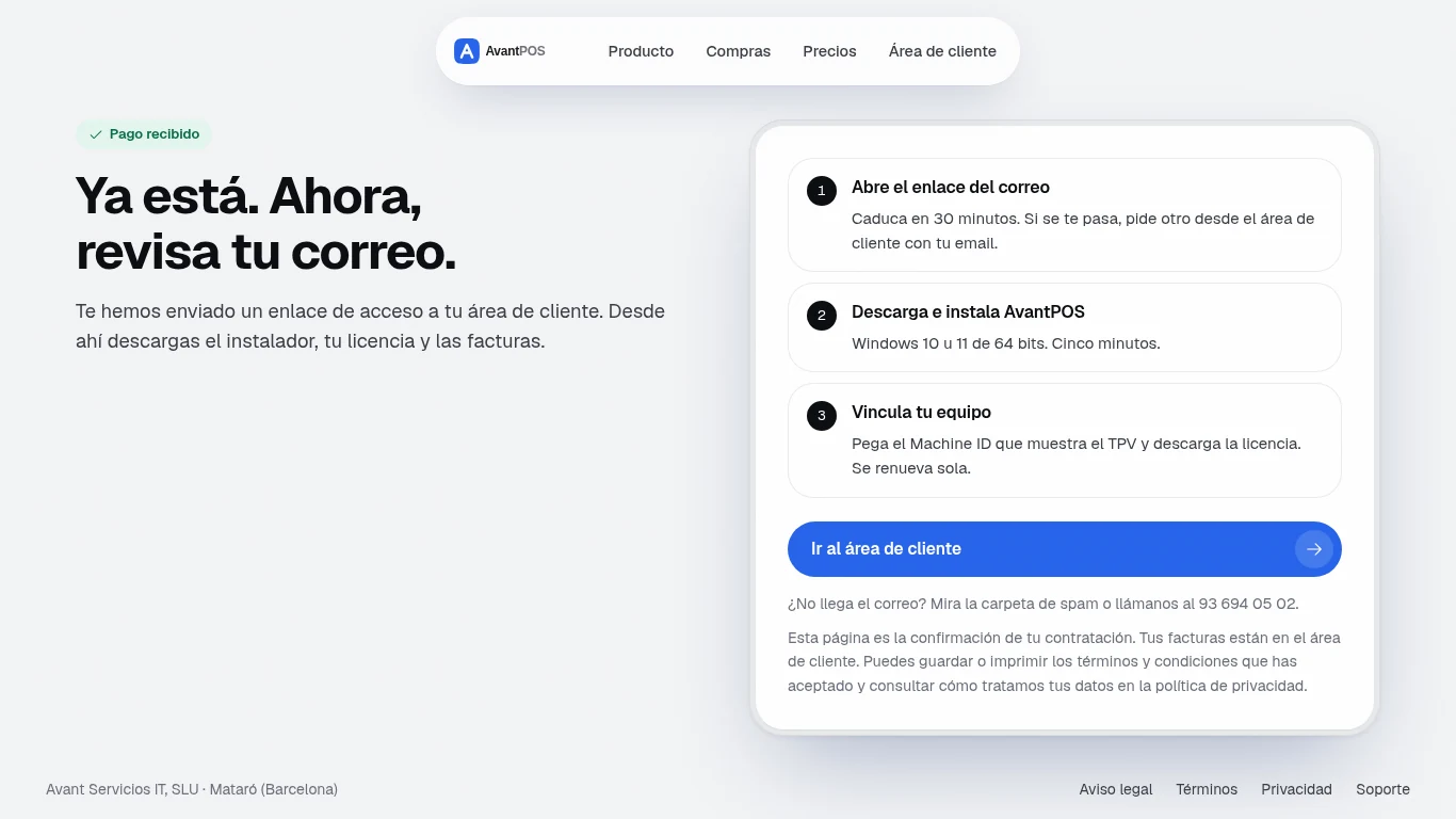 Paso 2: el correo de acceso y el área de cliente