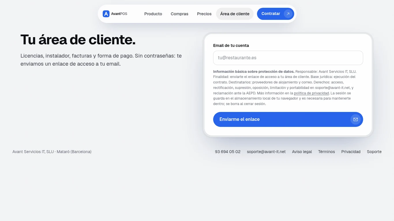 Paso 2: el correo de acceso y el área de cliente