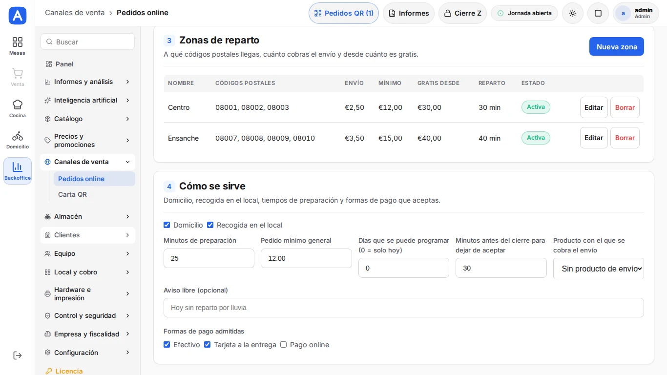 Canales de venta: pedidos online y carta QR
