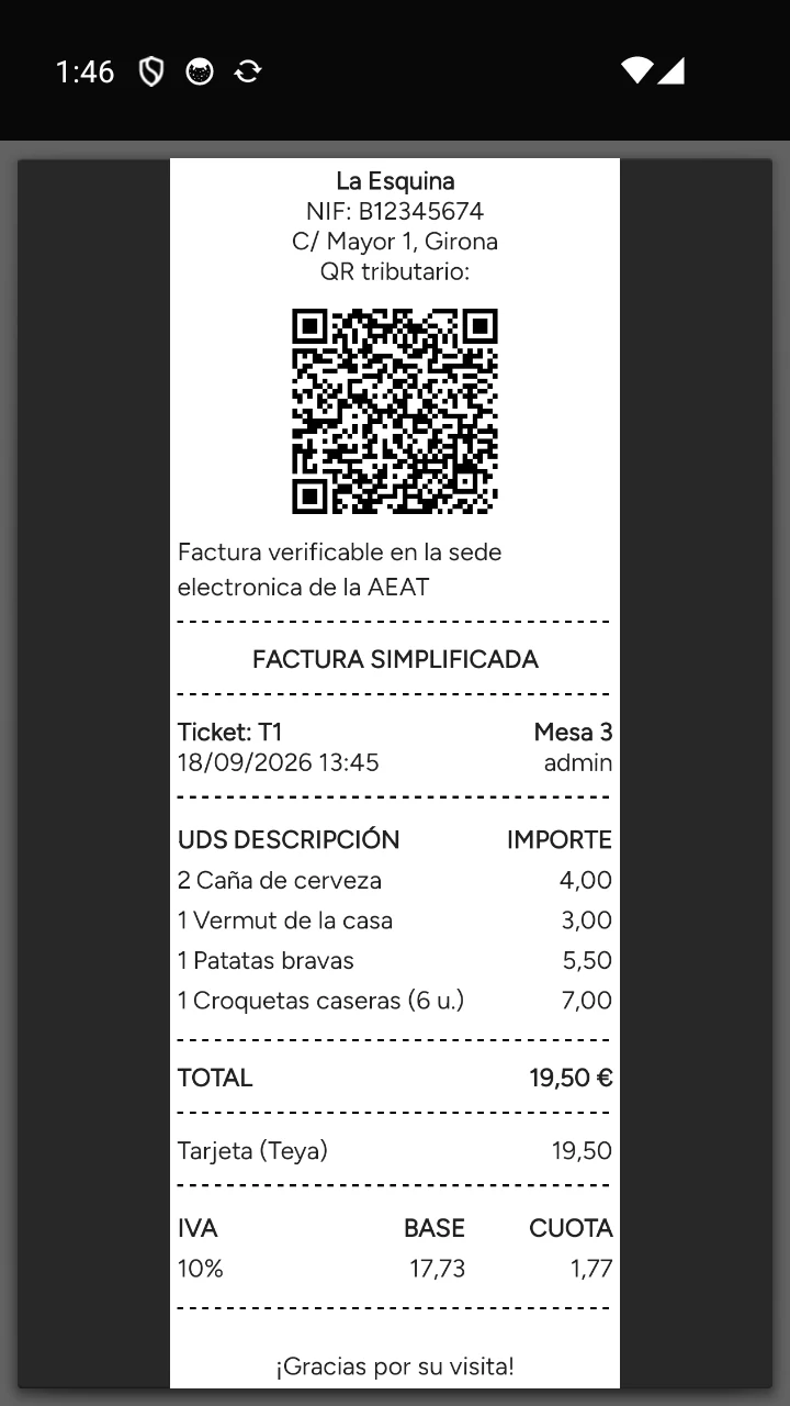 Cobrar e imprimir en el datáfono Teya
