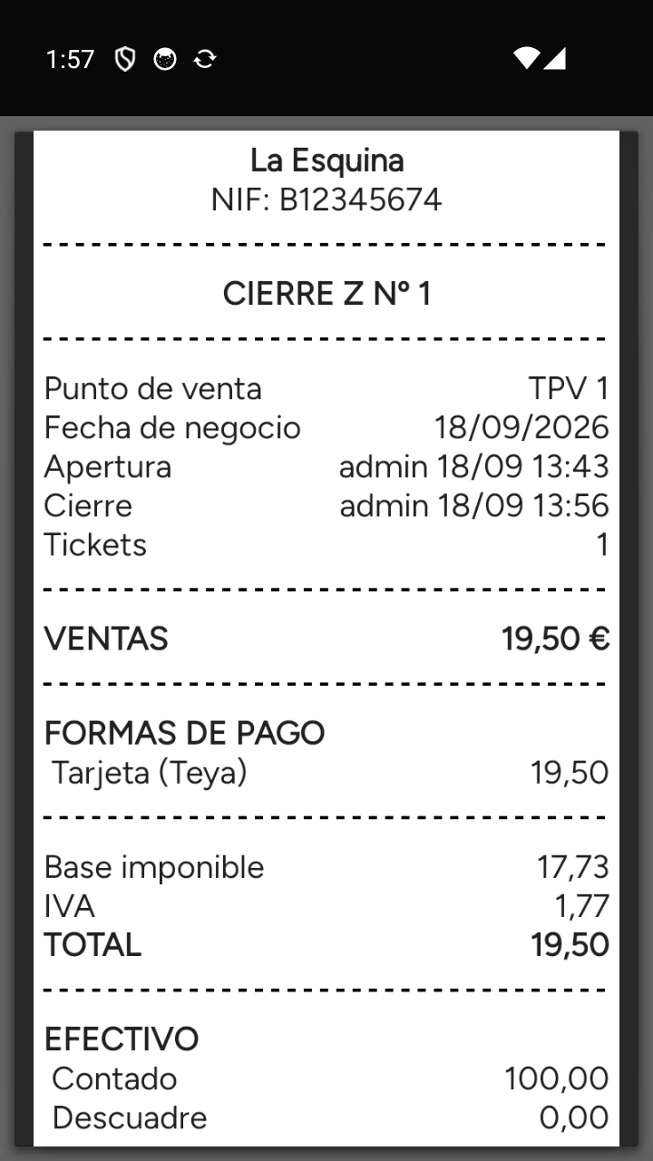 Cobrar e imprimir en el datáfono Teya