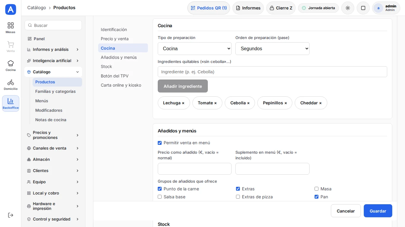 Preparación en el backoffice