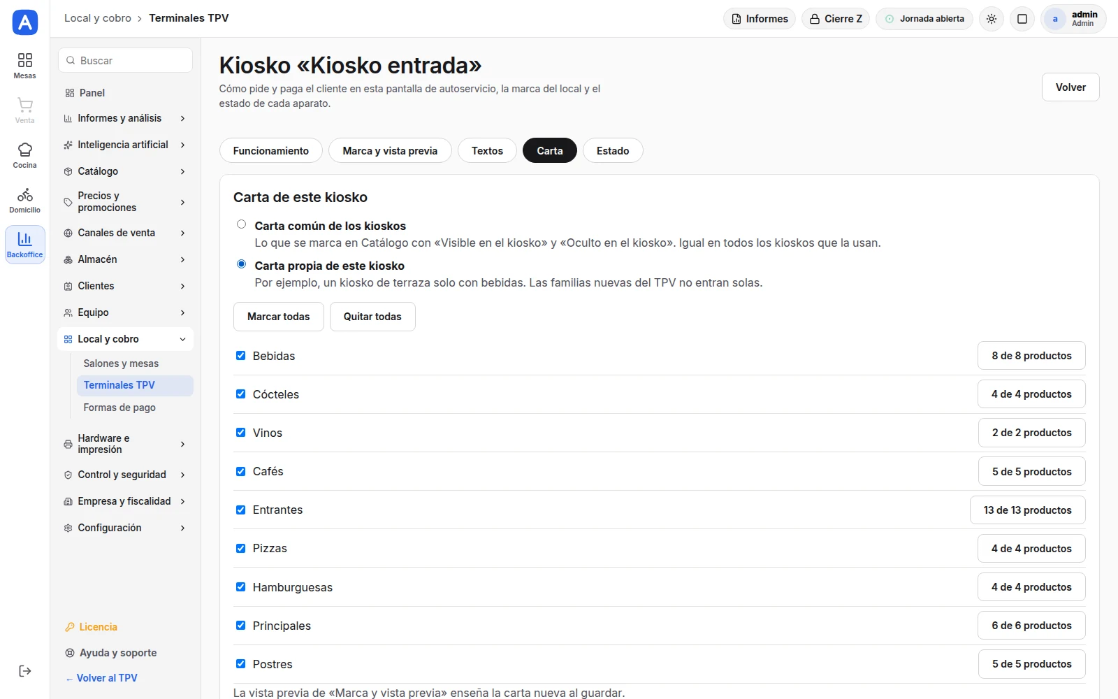La carta del kiosko